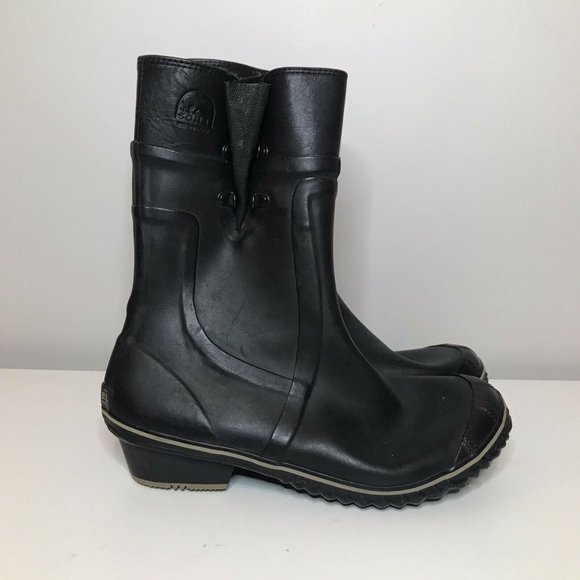 Sorel Shoes - Sorel Conquest Carly Black Rubber Rain Boots Waterproof Pull On Women's 10.5